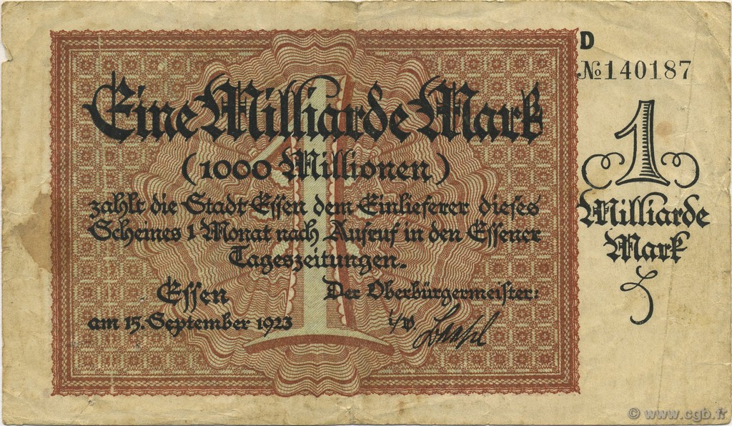 1 Milliard Mark GERMANIA Essen 1923  MB