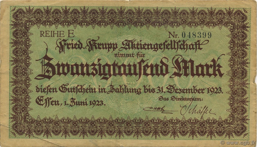 20000 Mark DEUTSCHLAND Essen 1923  SS