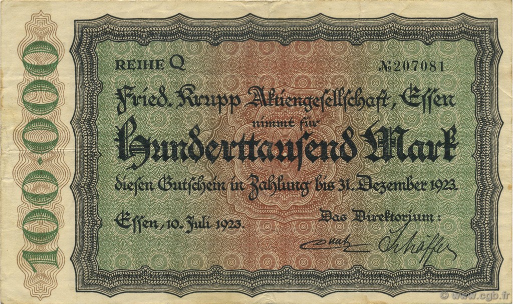 100000 Mark DEUTSCHLAND Essen 1923  SS