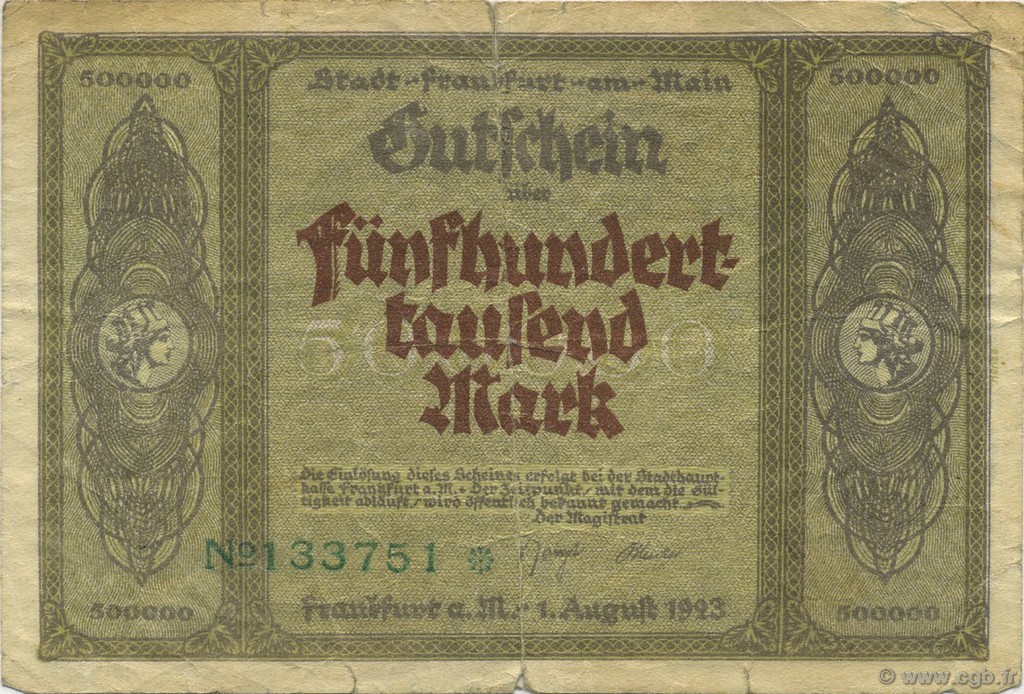500000 Mark DEUTSCHLAND Frankfurt Am Main 1923  S