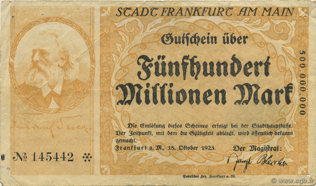 500 Millions Mark ALEMANIA Frankfurt Am Main 1923  BC+