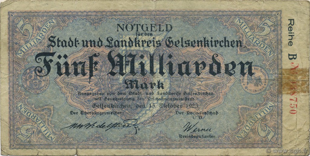 5 Milliards Mark GERMANIA Gelsenkirchen 1923  B