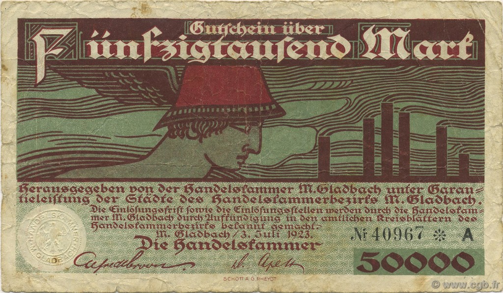 50000 Mark GERMANY Gladbach 1923  F