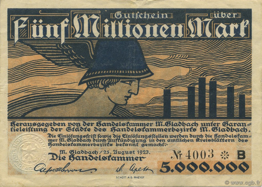 5 Millions Mark ALEMANIA Gladbach 1923  MBC