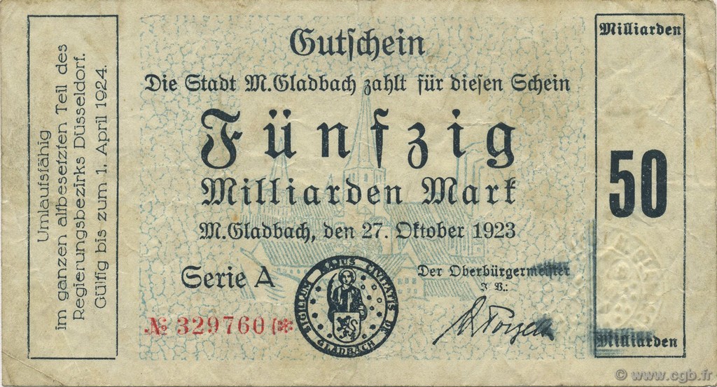 50 Milliards Mark GERMANIA Gladbach 1923  q.BB