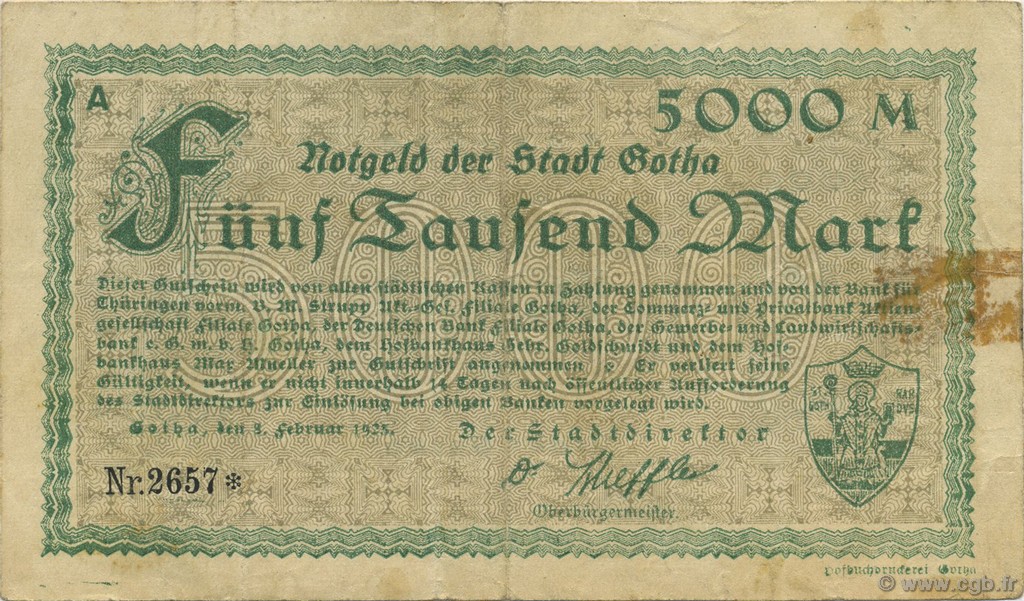 5000 Mark DEUTSCHLAND Gotha 1923  fSS