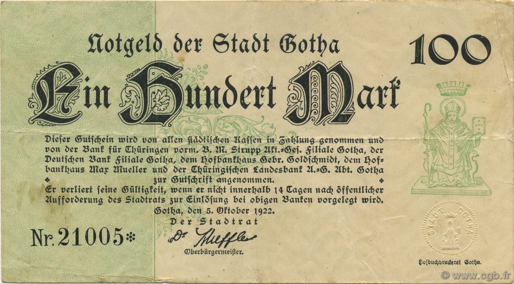 100 Mark GERMANIA Gotha 1922  BB