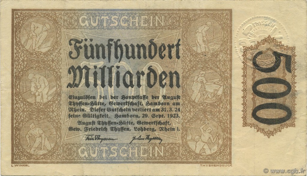 500 Milliard Mark DEUTSCHLAND Hamborn Am Rhein 1923  VZ