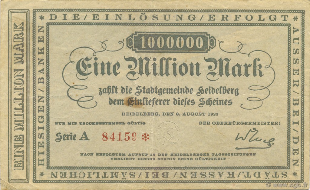1 Million Mark GERMANIA Heidelberg 1923  BB