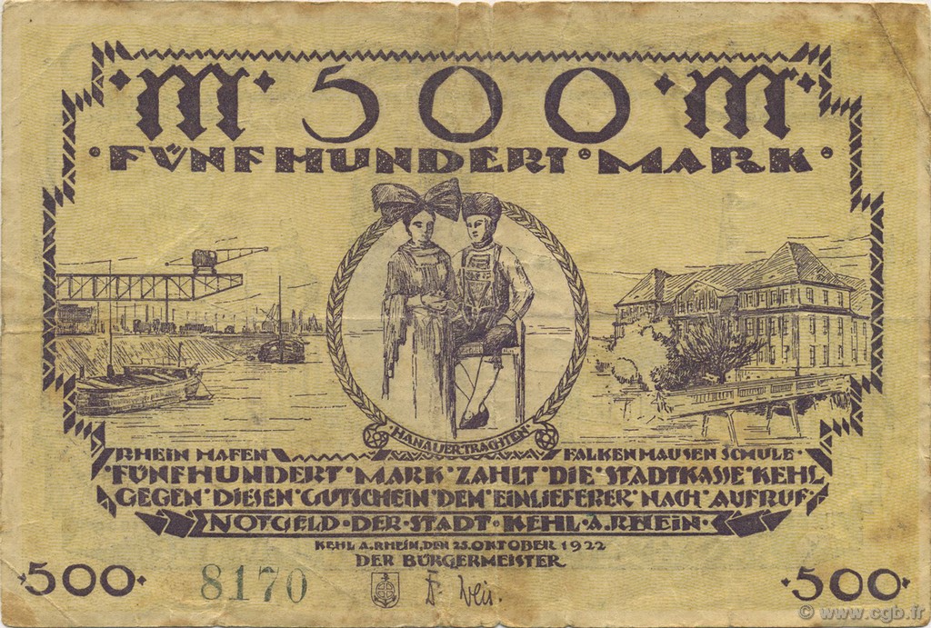 500 Mark ALEMANIA Kehl 1922  BC+