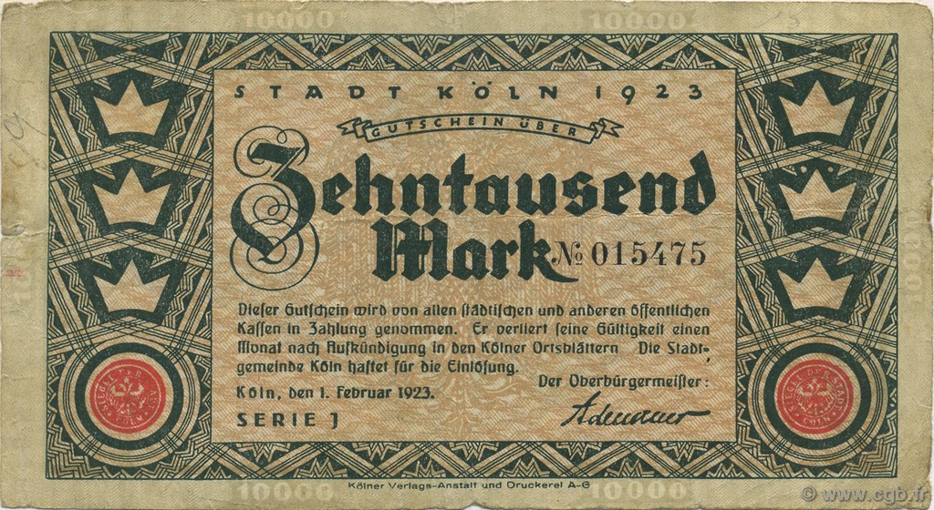 10000 Mark GERMANIA Köln 1923  MB