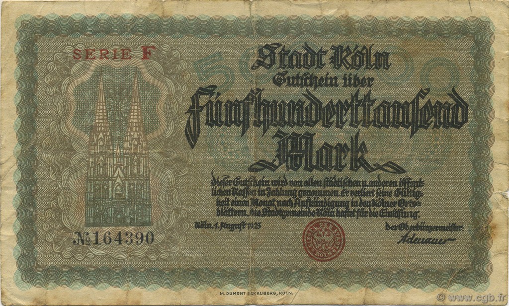 500000 Mark DEUTSCHLAND Köln 1923  S