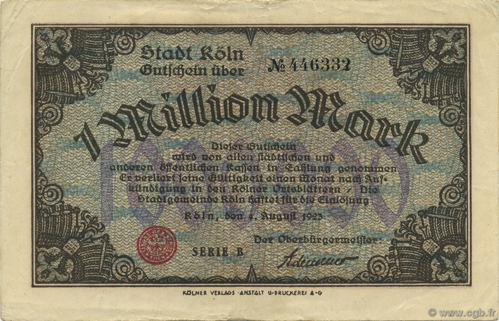 1 Million Mark GERMANIA Köln 1923  BB