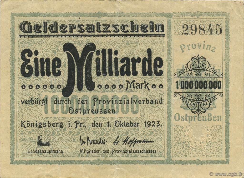 1 Milliard Mark DEUTSCHLAND Königsberg 1923  SS