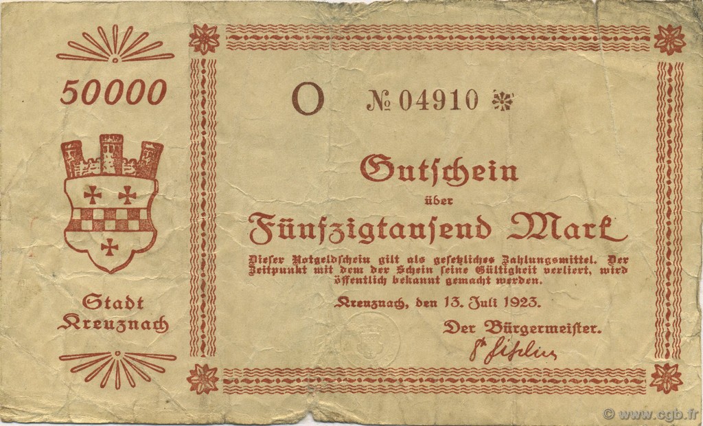 50000 Mark ALEMANIA Kreuznach 1923  BC