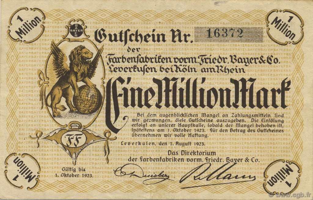 1 Million Mark GERMANIA Leverkusen 1923  BB