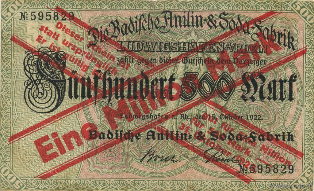 1 Million Mark GERMANIA Ludwigshafen 1923  BB