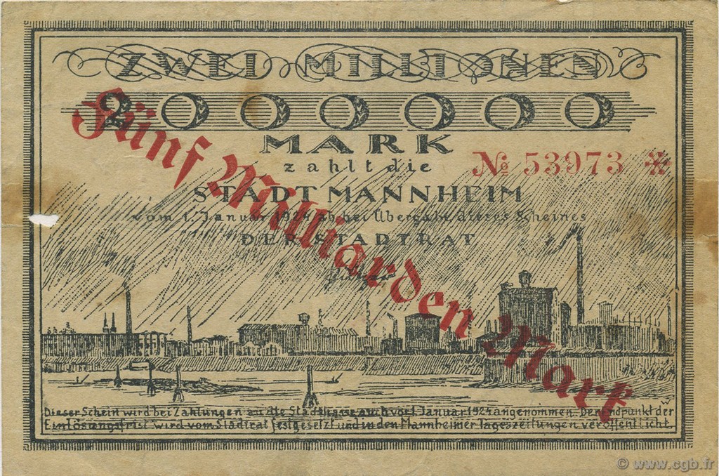 5 Milliards Mark DEUTSCHLAND Mannheim 1923  S