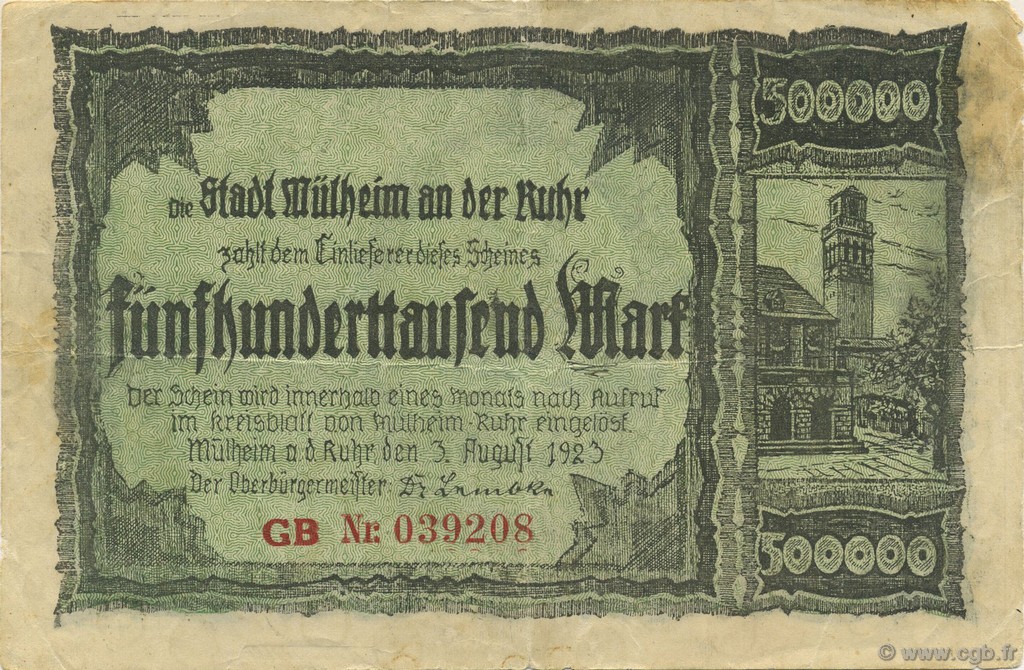 500000 Mark GERMANY Mülheim 1923  F
