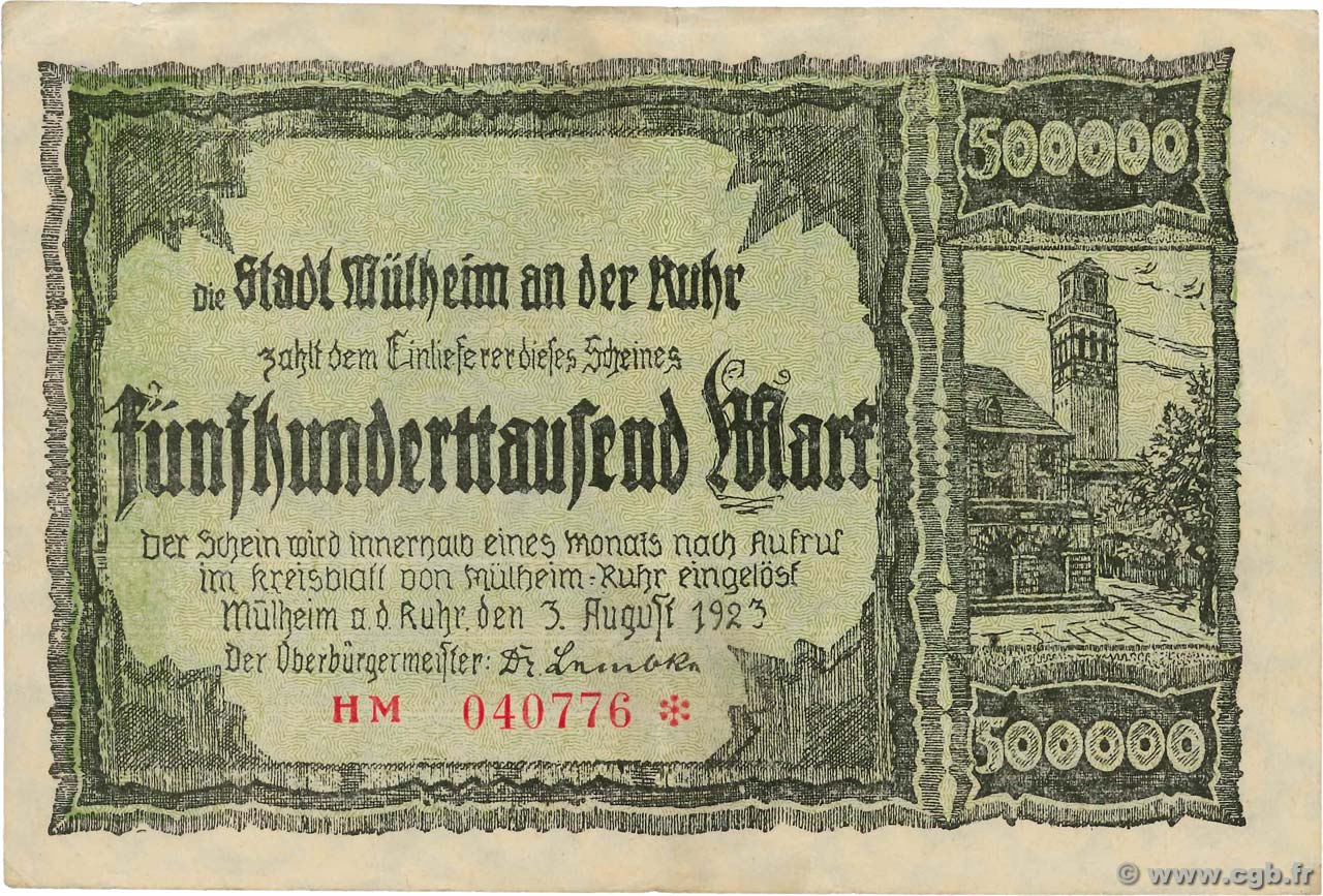 500000 Mark GERMANY Mülheim 1923  VF