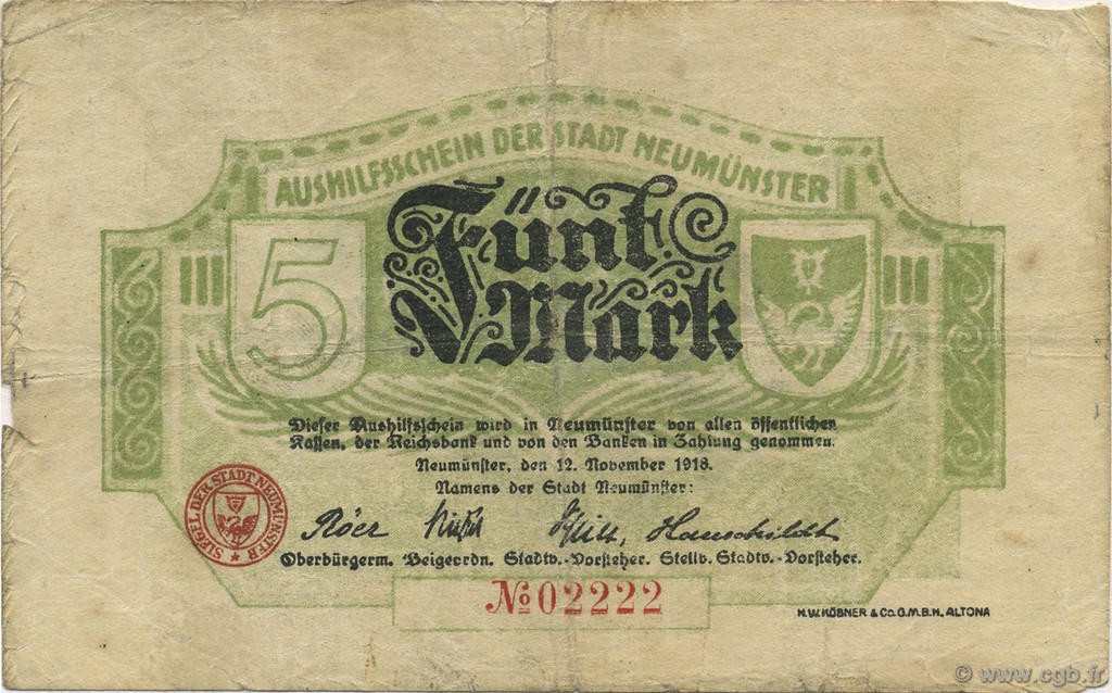5 Mark GERMANIA Neumünster 1918  MB