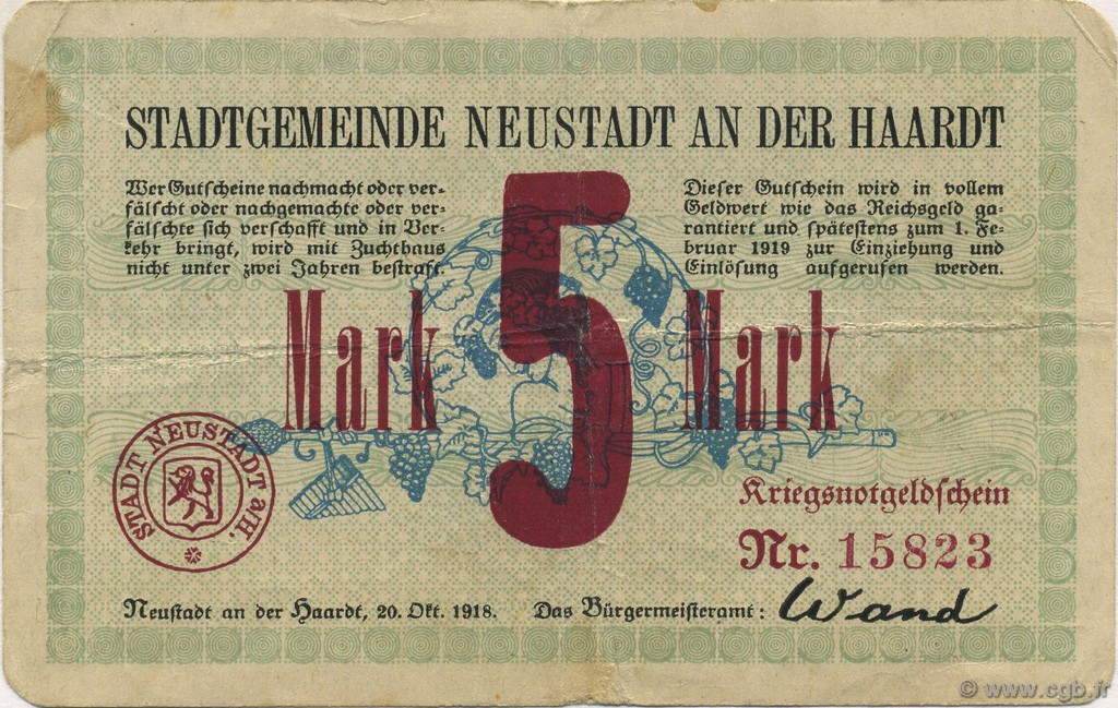 5 Mark ALEMANIA Neustadt An Der Haardt 1918  MBC