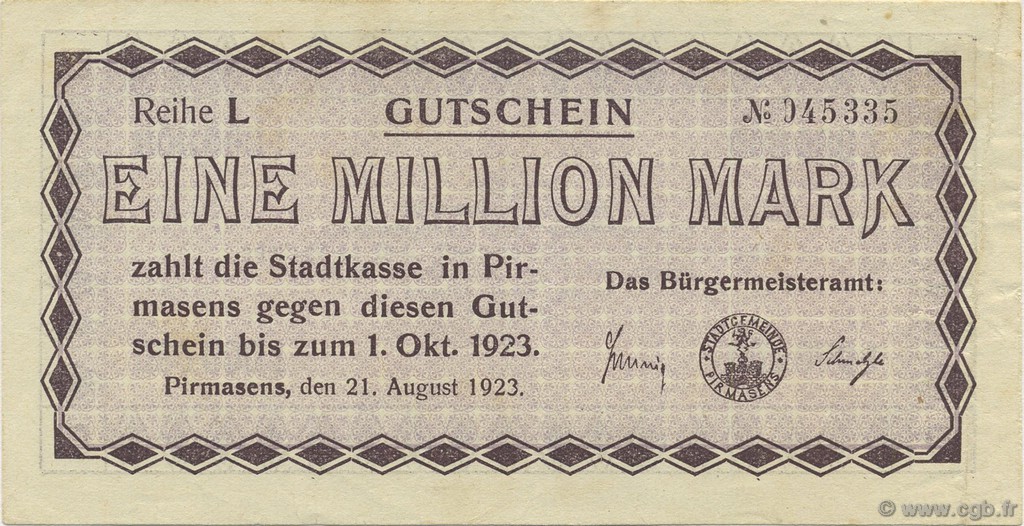 1 Million Mark ALEMANIA Pirmasens 1923  EBC