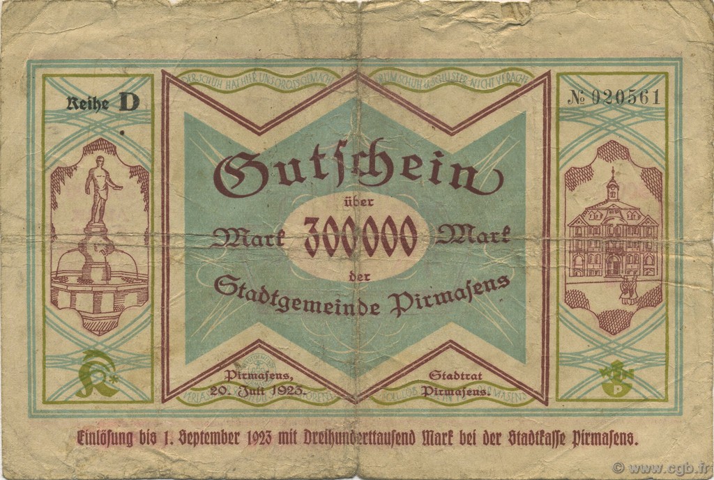 300000 Mark GERMANIA Pirmasens 1923  q.MB