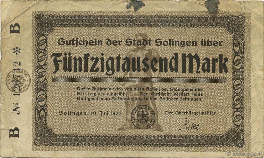 50000 Mark GERMANIA Solingen 1923  q.BB