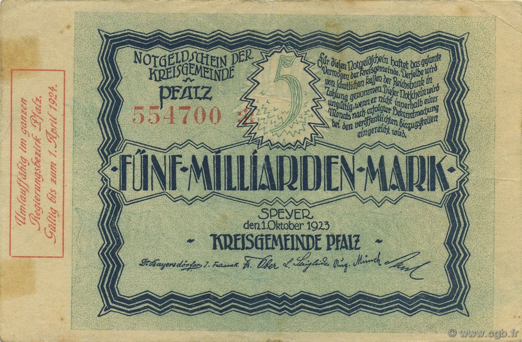 5 Milliards Mark DEUTSCHLAND Speyer 1923  SS