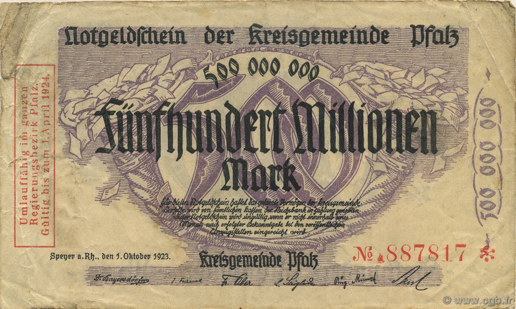 500 Millions Mark DEUTSCHLAND Speyer 1923  S to SS