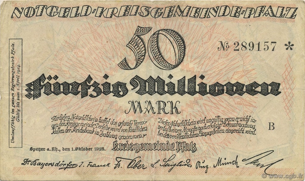 50 Millions Mark GERMANY Speyer 1923  VF