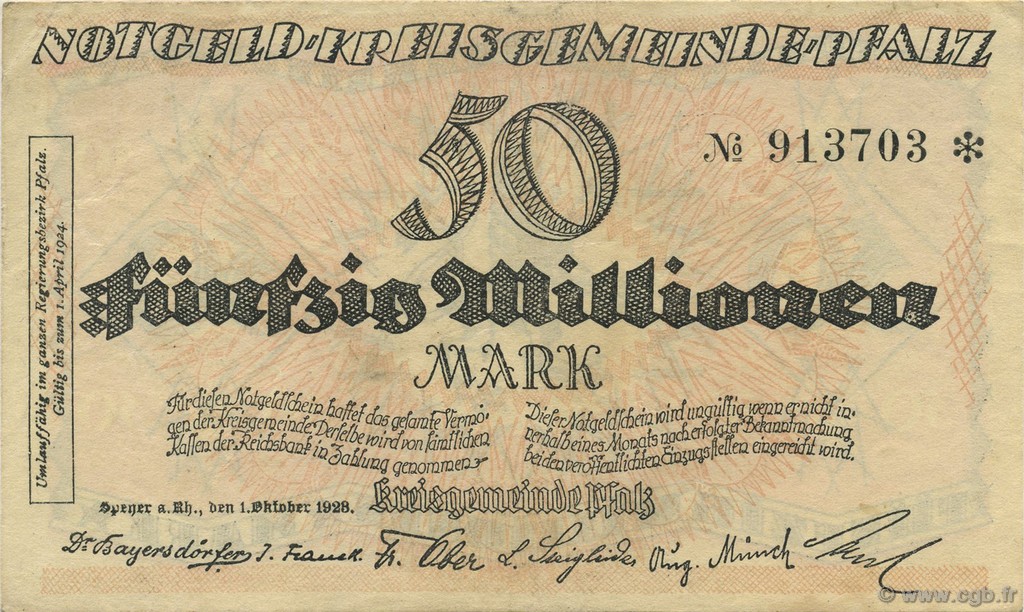50 Millions Mark GERMANIA Speyer 1923  SPL