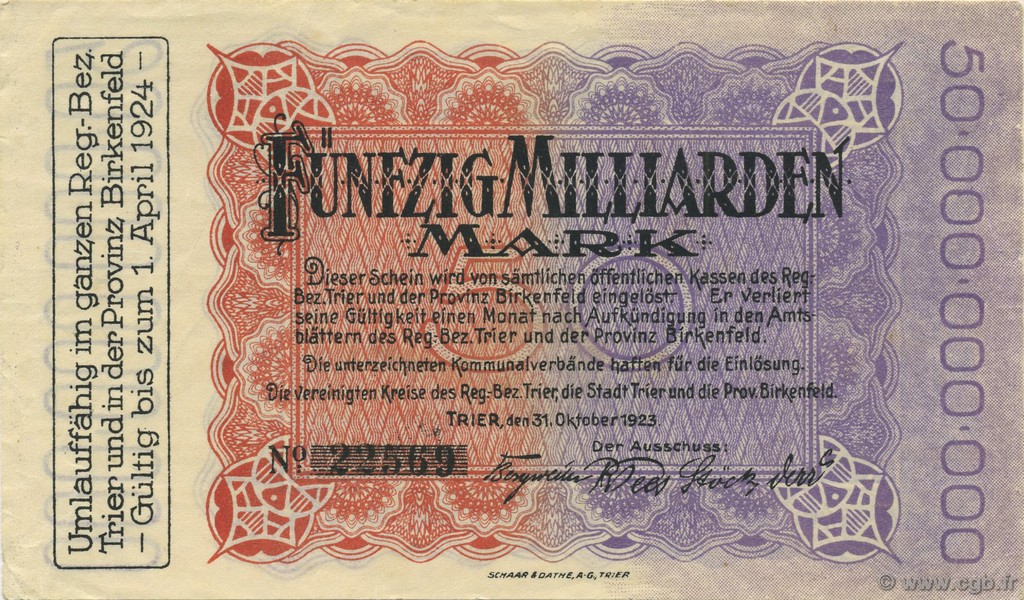10 Milliards Mark GERMANIA Trier - Trèves 1923  AU