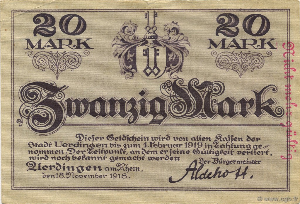 20 Mark ALEMANIA Uerdingen 1918  EBC