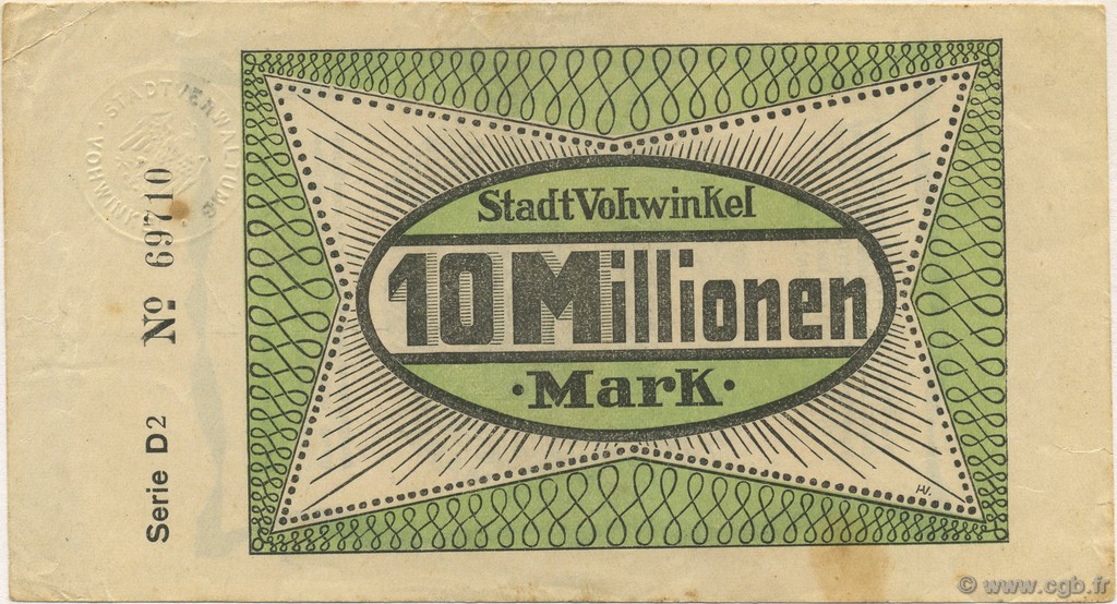 10 Millions Mark ALLEMAGNE Vohwinkel 1923  TTB
