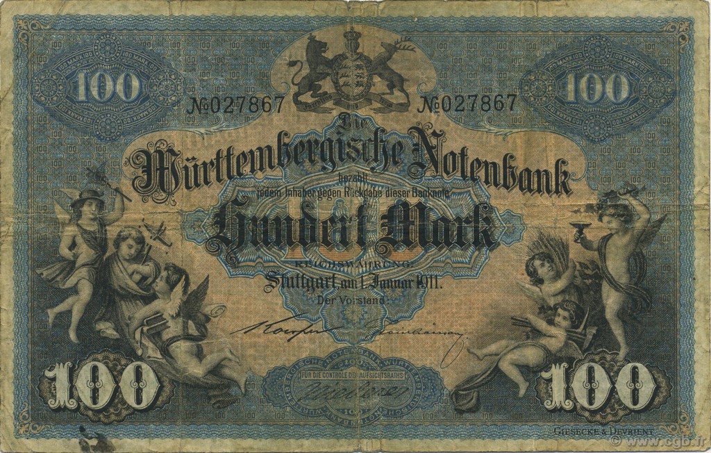 100 Mark GERMANY Stuttgart 1911 PS.0979b F-
