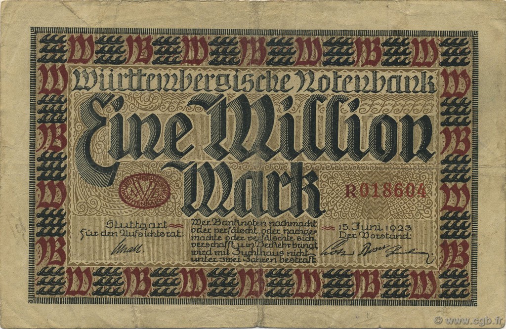 1 Million Mark GERMANIA Stuttgart 1923 PS.0986 q.BB