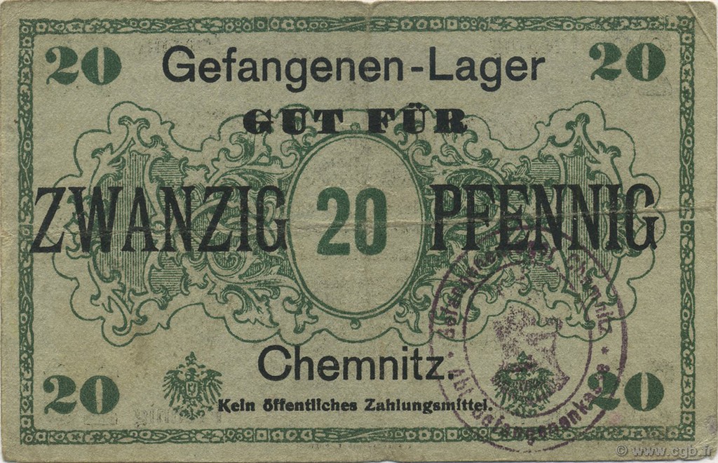20 Pfennig GERMANY Chemnitz 1916  F+
