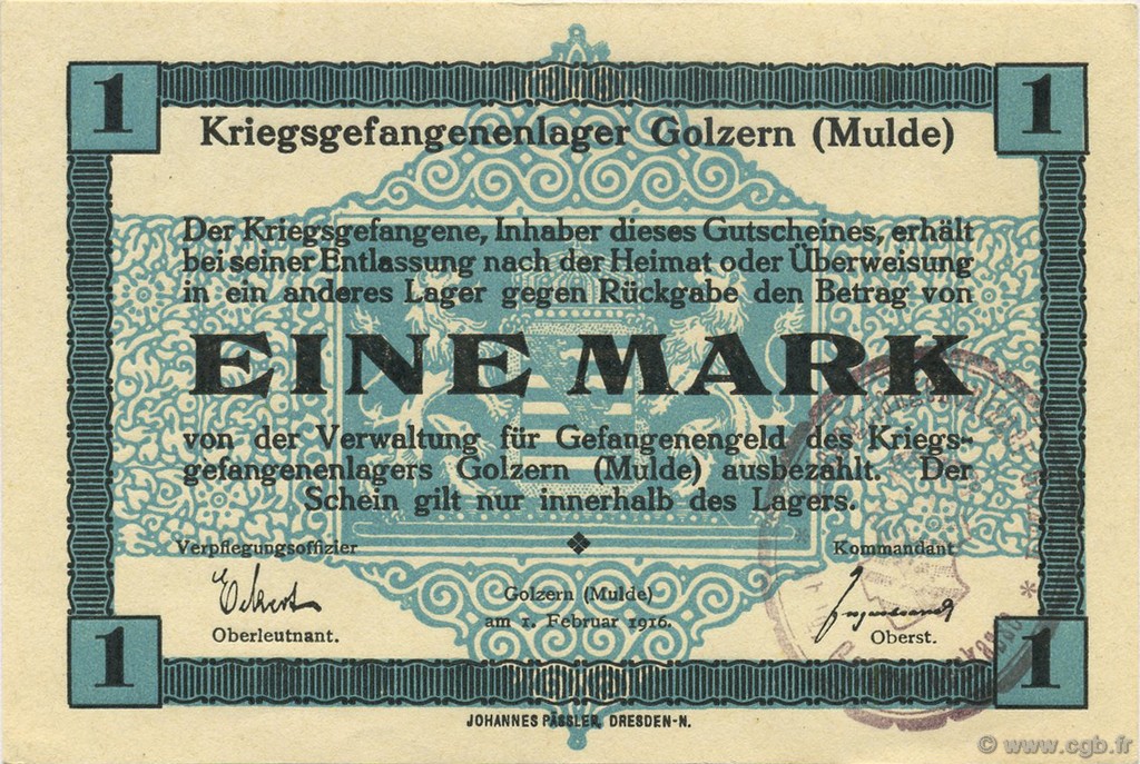 1 Mark GERMANY Golzern 1916  UNC-