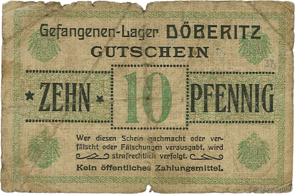 10 Pfennig DEUTSCHLAND Döberitz 1916  fS