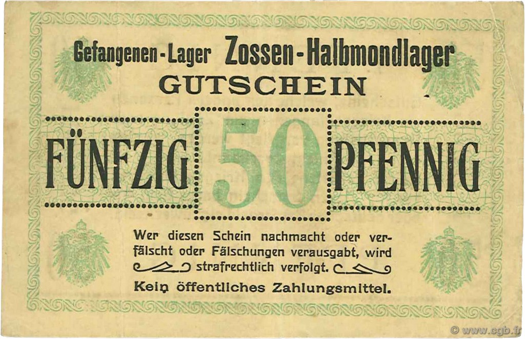 50 Pfennig GERMANY Zossen-Halbmondlager 1916  VF