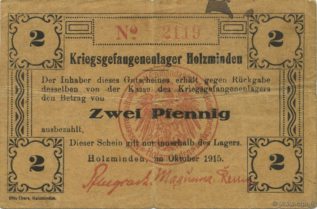 2 Pfennig GERMANIA Holzminden 1915  q.BB