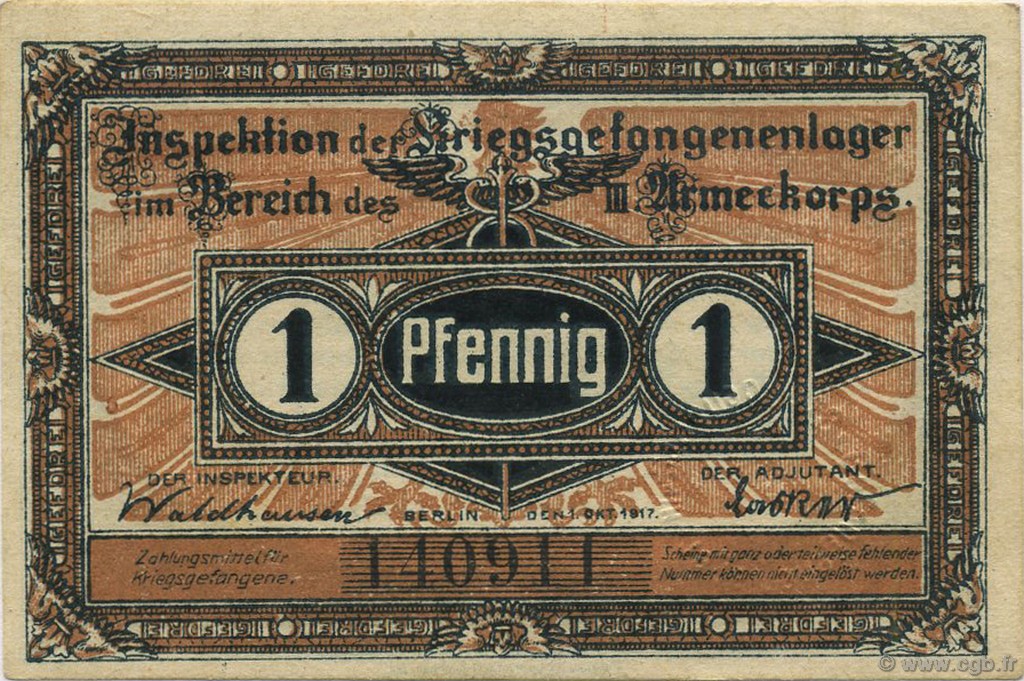 1 Pfennig GERMANY Berlin 1917  UNC-