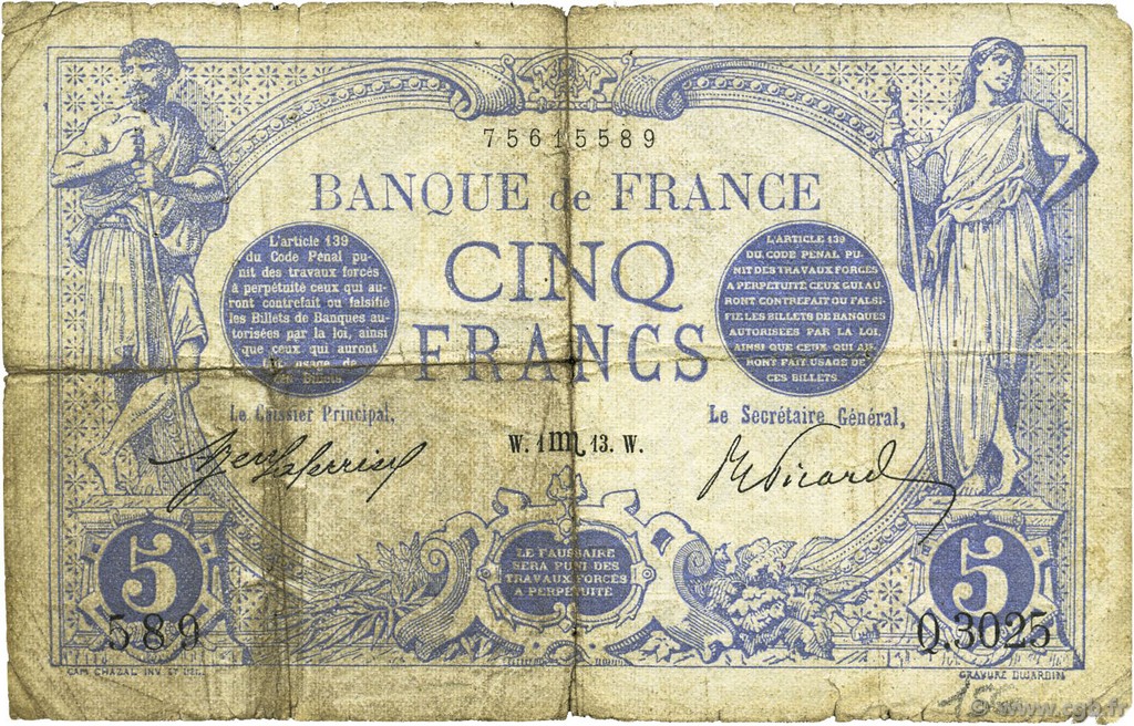 5 Francs BLEU FRANCIA  1913 F.02.21 B