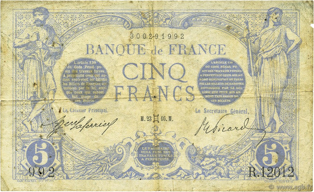 5 Francs BLEU FRANCIA  1916 F.02.39 MB