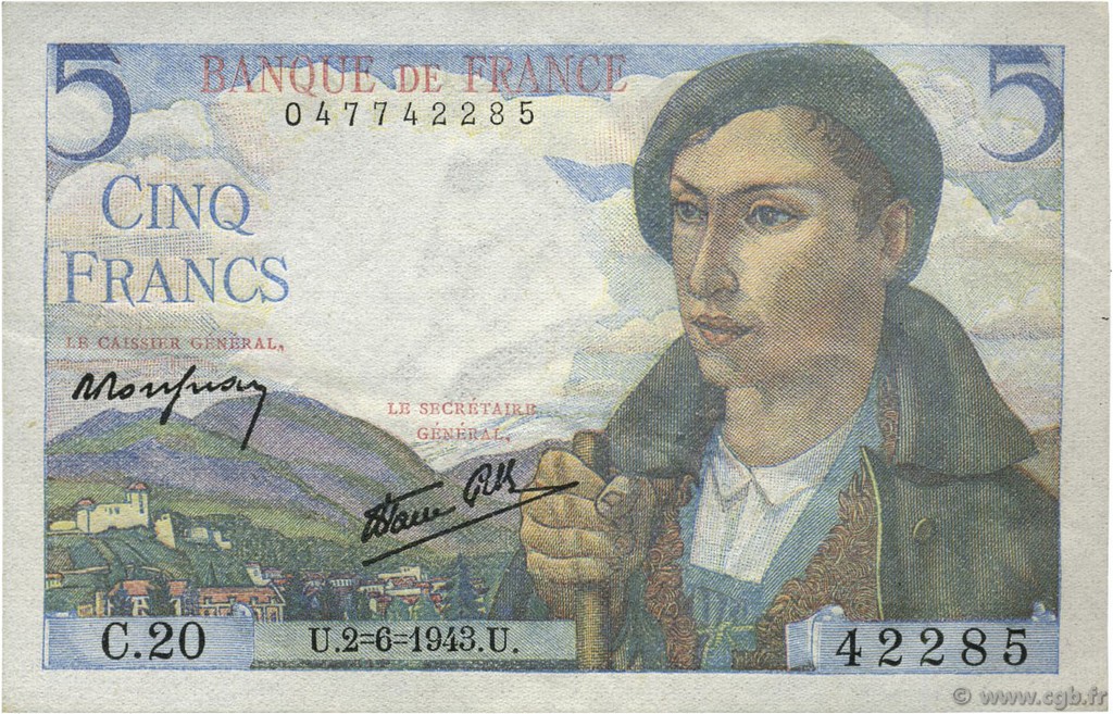 5 Francs BERGER FRANCIA  1943 F.05.01 EBC