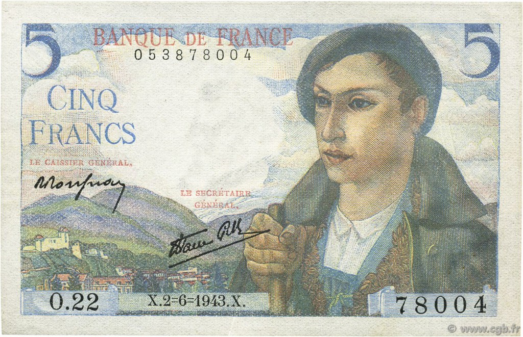 5 Francs BERGER FRANCE  1943 F.05.01 SPL