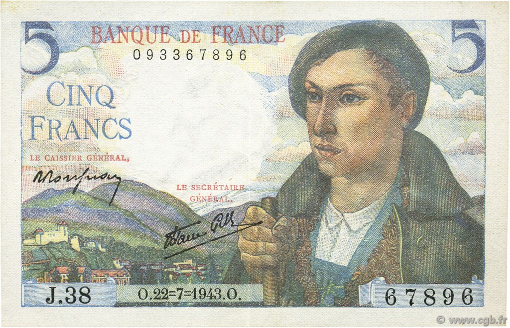 5 Francs BERGER FRANCIA  1943 F.05.02 SPL