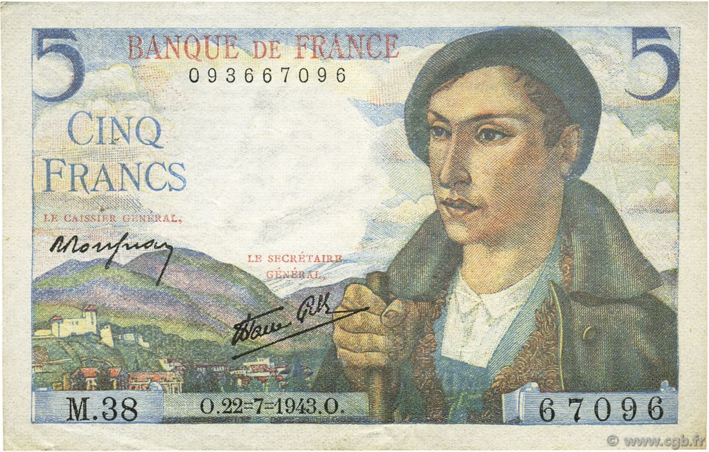 5 Francs BERGER FRANCIA  1943 F.05.02 SPL
